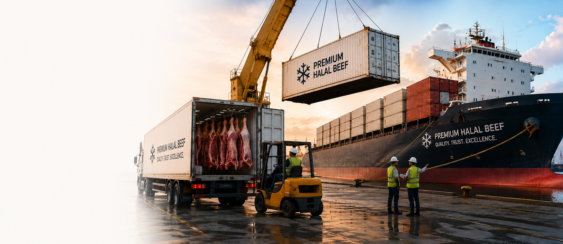 Cargo containers being loaded onto a ship at port